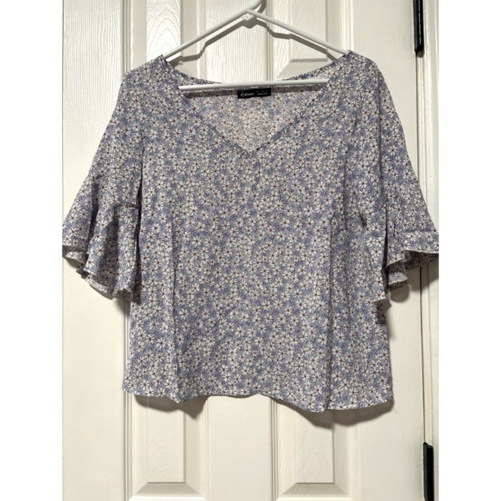 Sason women’s floral quarter sleeve short blouse top shirt size small lavender